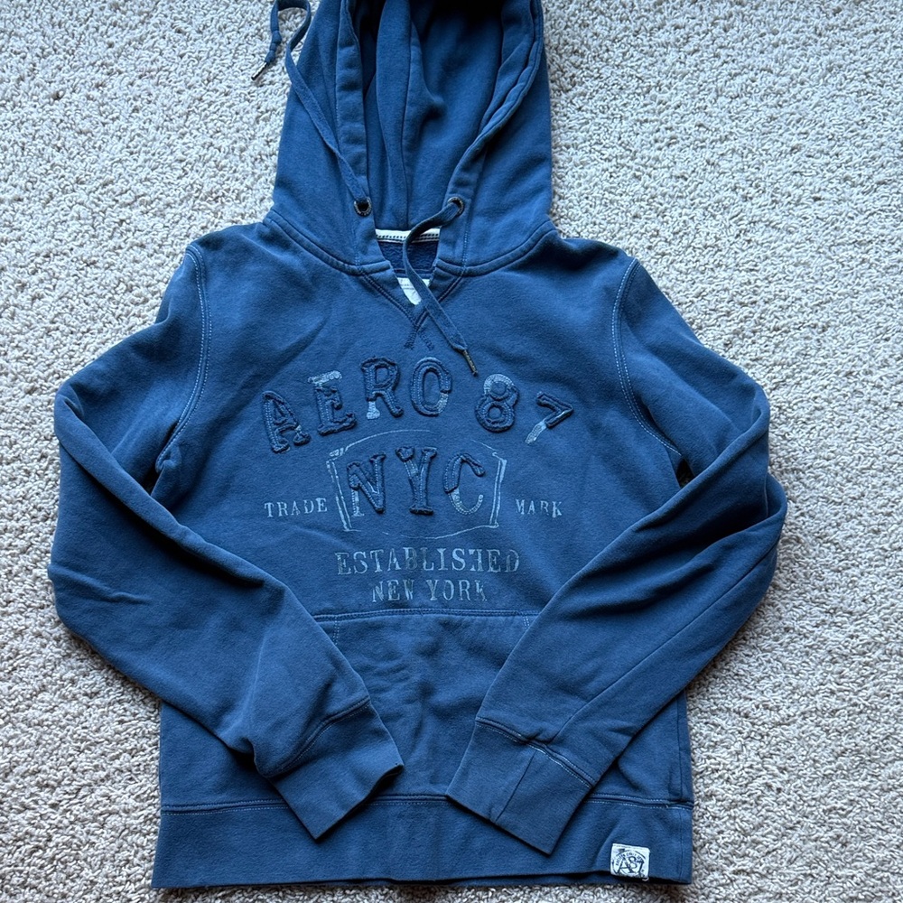 Aeropostale Navy Blue Embroidered Aero 87 NYC Hoodie